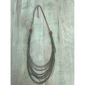 Layered Brass Necklace with Amber Beads